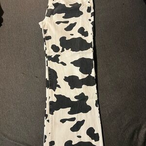 SHEIN Black and White Cow Print Flare Jeans